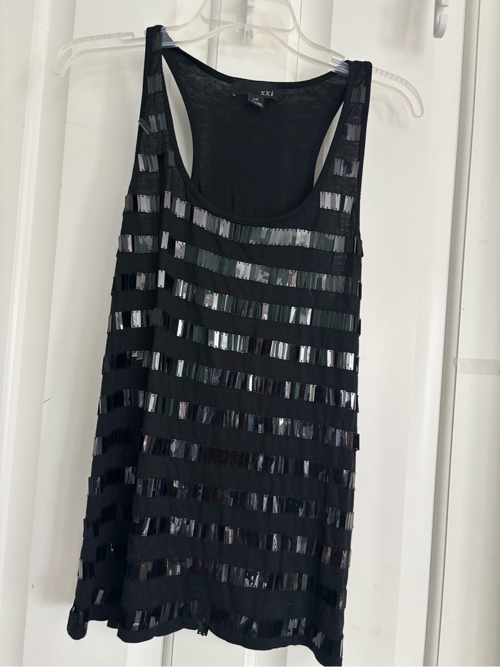 Forever 21 Black Sequin Stripe Tank Top Large size
